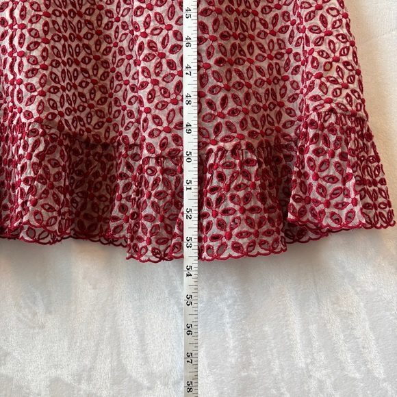 Doen Heirloom Red sheer Constellation poppy Ruffled Tiered Gown Dress size large - Picture 9 of 16